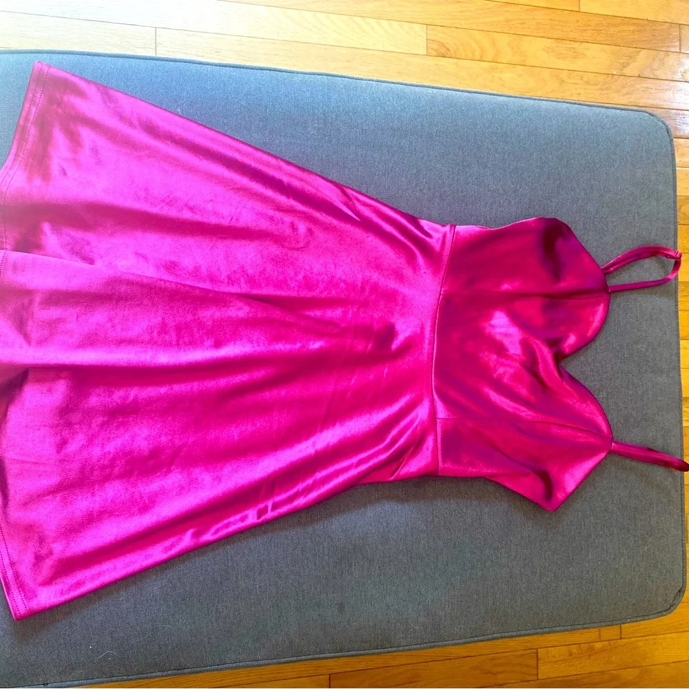 Lulus Shine Sweetly Magenta Mini Satin Skater Dress XS - Picture 1 of 2